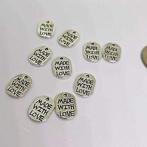 Made With Love - 10 Cute Metal Charms in Oval Shape